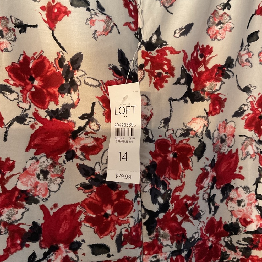 LOFT Cream Mini Dress with Red Floral Print - Picture 5 of 5